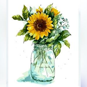 New Large Paint by Number Kit Adult Sunflower Mason Jar 15.75 x 19.69” Farmhouse